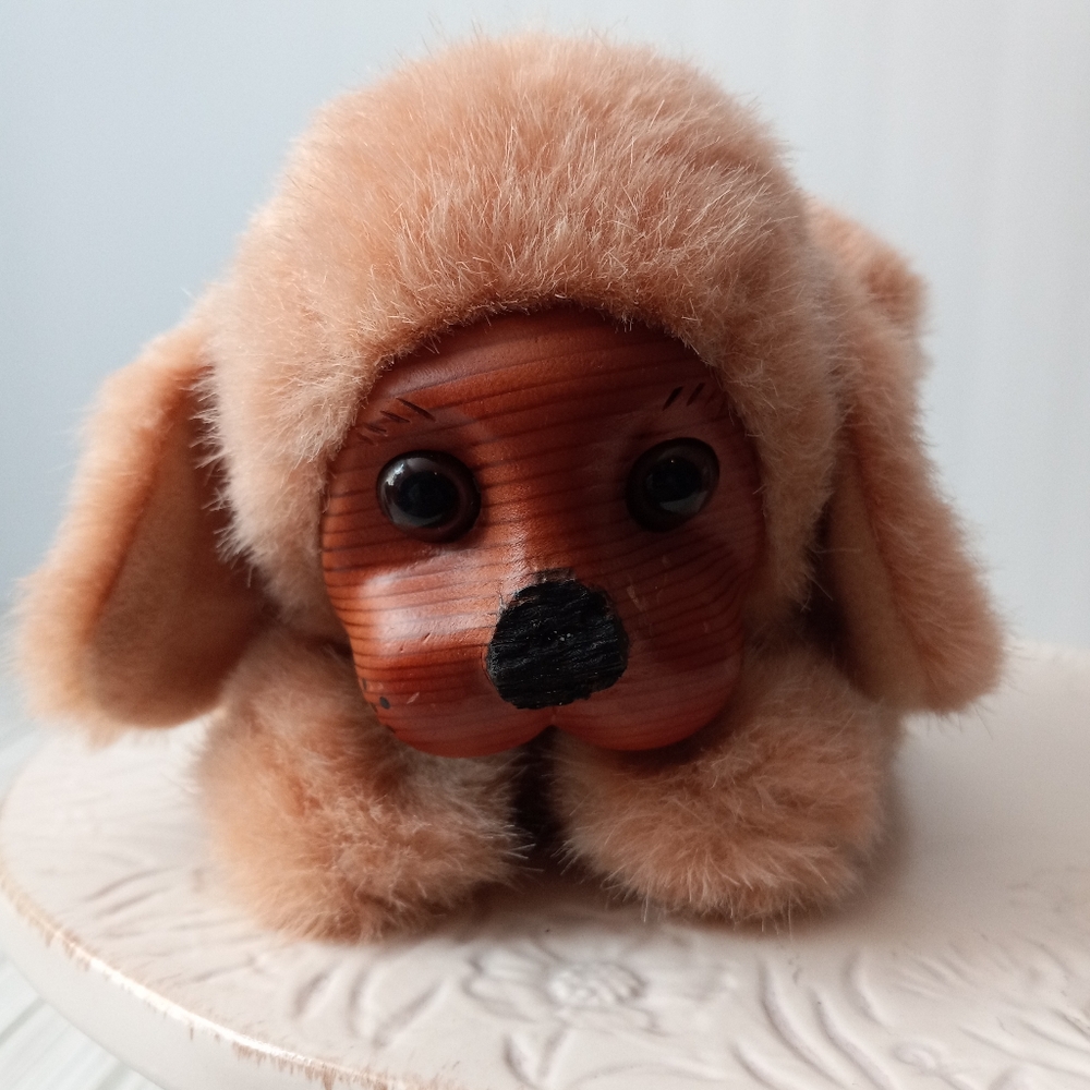 Vintage Applause Wood Carved Face Dog